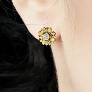 Sunflower Cubic Zirconia Stud Earrings